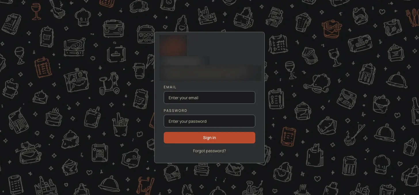 The sign-in page of the reporting platform, logo and names blurred.